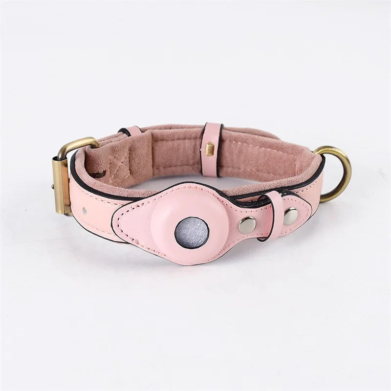Collier en Cuir Résistant avec Support AirTag – Localisation GPS pour Chiens