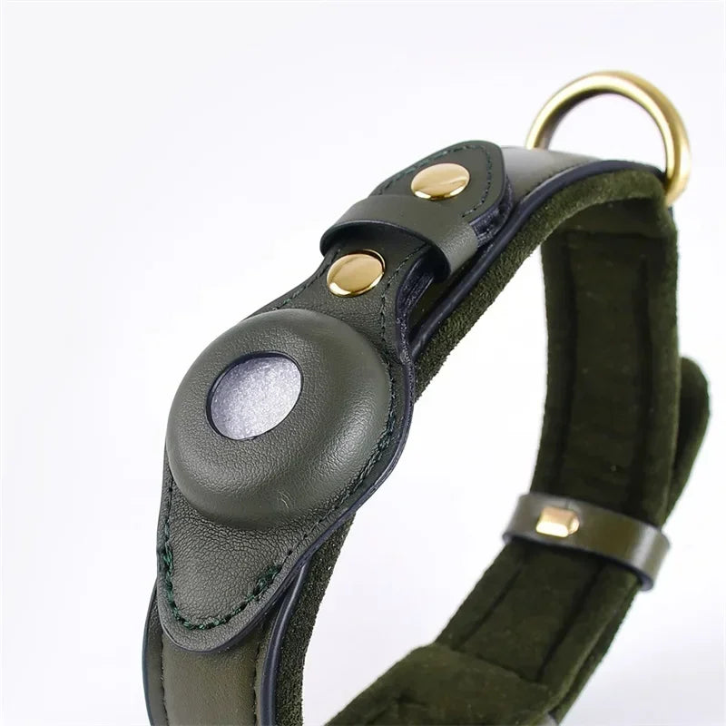 Collier en Cuir Résistant avec Support AirTag – Localisation GPS pour Chiens