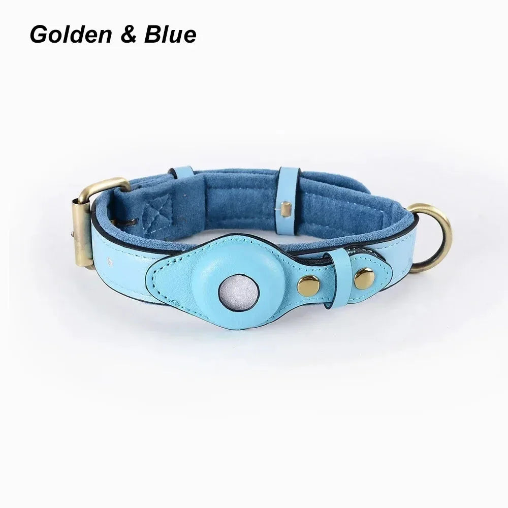 Collier en Cuir Résistant avec Support AirTag – Localisation GPS pour Chiens