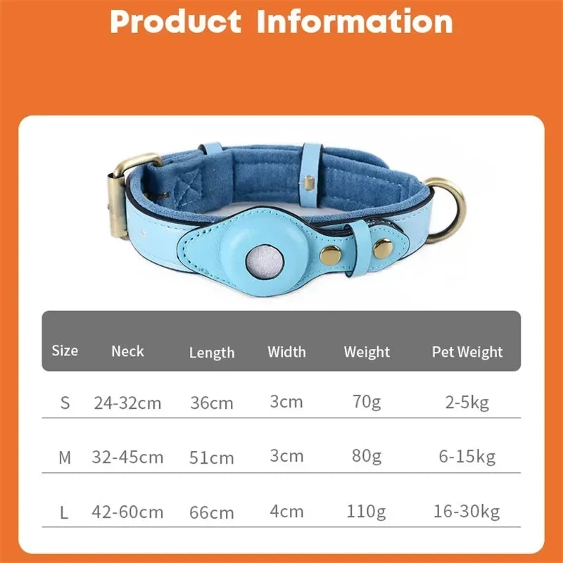Collier en Cuir Résistant avec Support AirTag – Localisation GPS pour Chiens