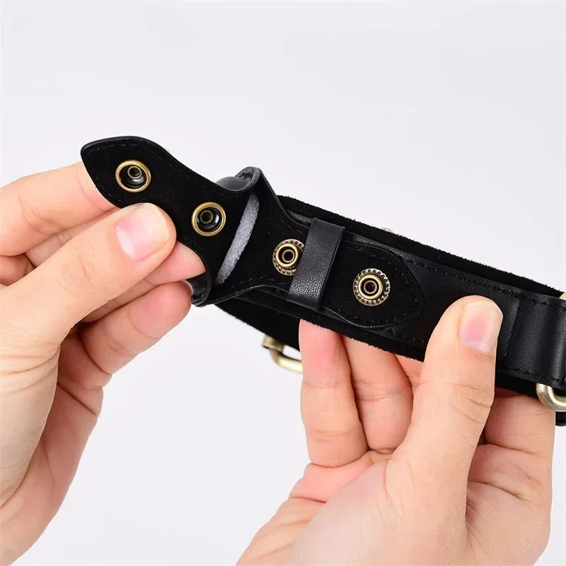 Collier en Cuir Résistant avec Support AirTag – Localisation GPS pour Chiens