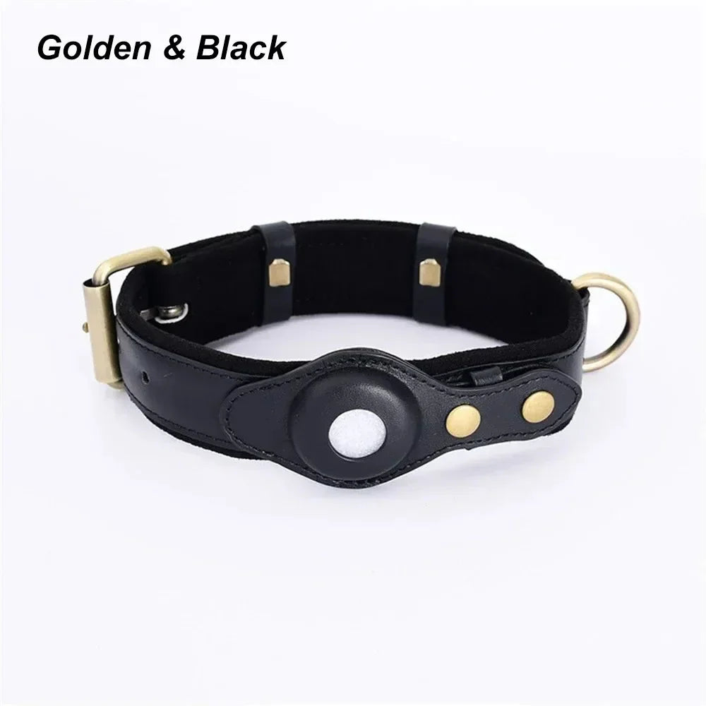 Collier en Cuir Résistant avec Support AirTag – Localisation GPS pour Chiens