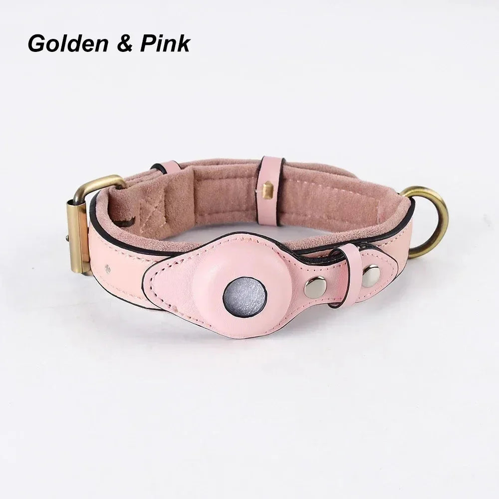 Collier en Cuir Résistant avec Support AirTag – Localisation GPS pour Chiens