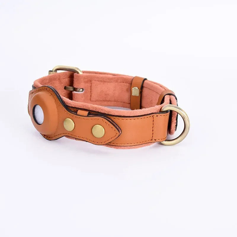 Collier en Cuir Résistant avec Support AirTag – Localisation GPS pour Chiens