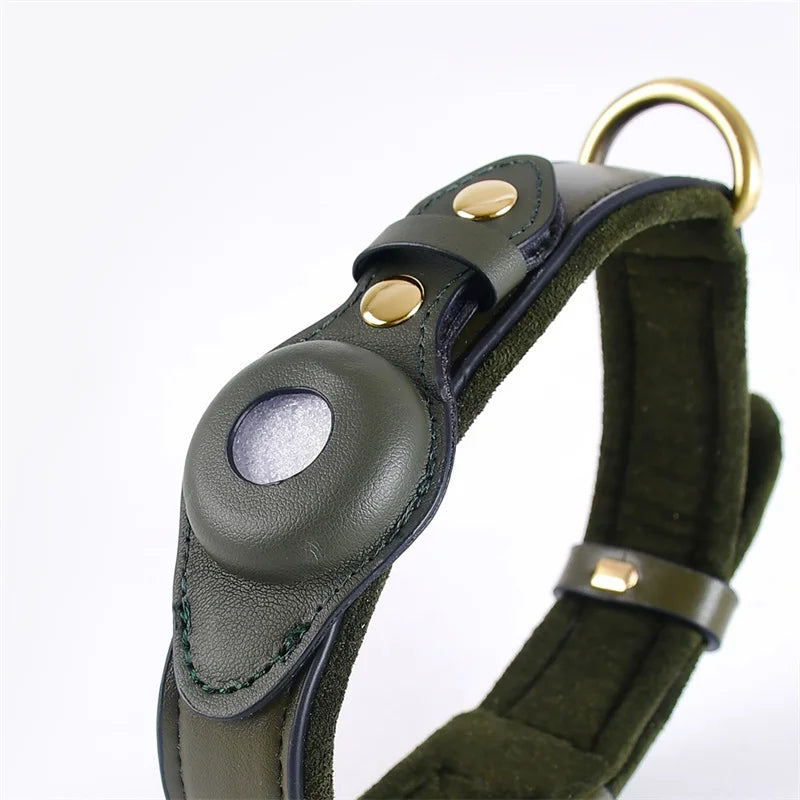 Collier en Cuir Résistant avec Support AirTag – Localisation GPS pour Chiens